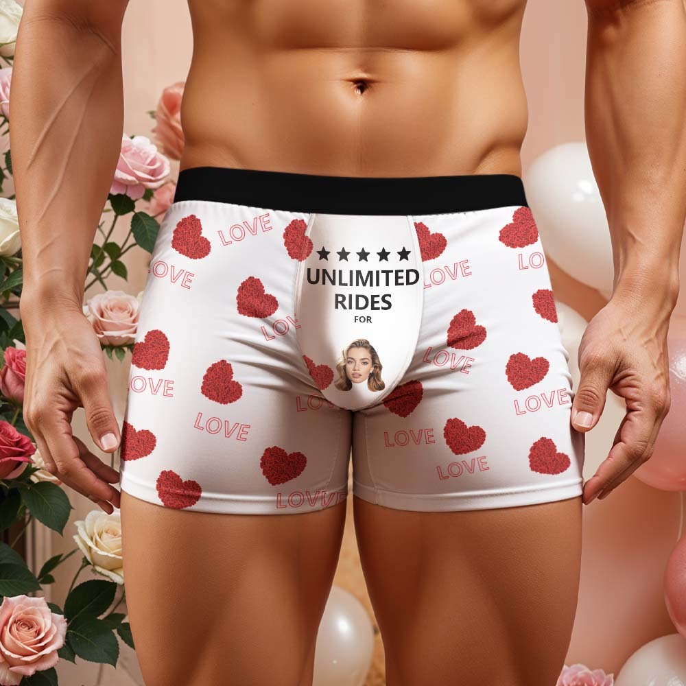 Custom Face Men's Boxer Briefs Personalized Boxers Unlimited Rides Underwear Valentine Gift for Husband - MyFaceBoxer