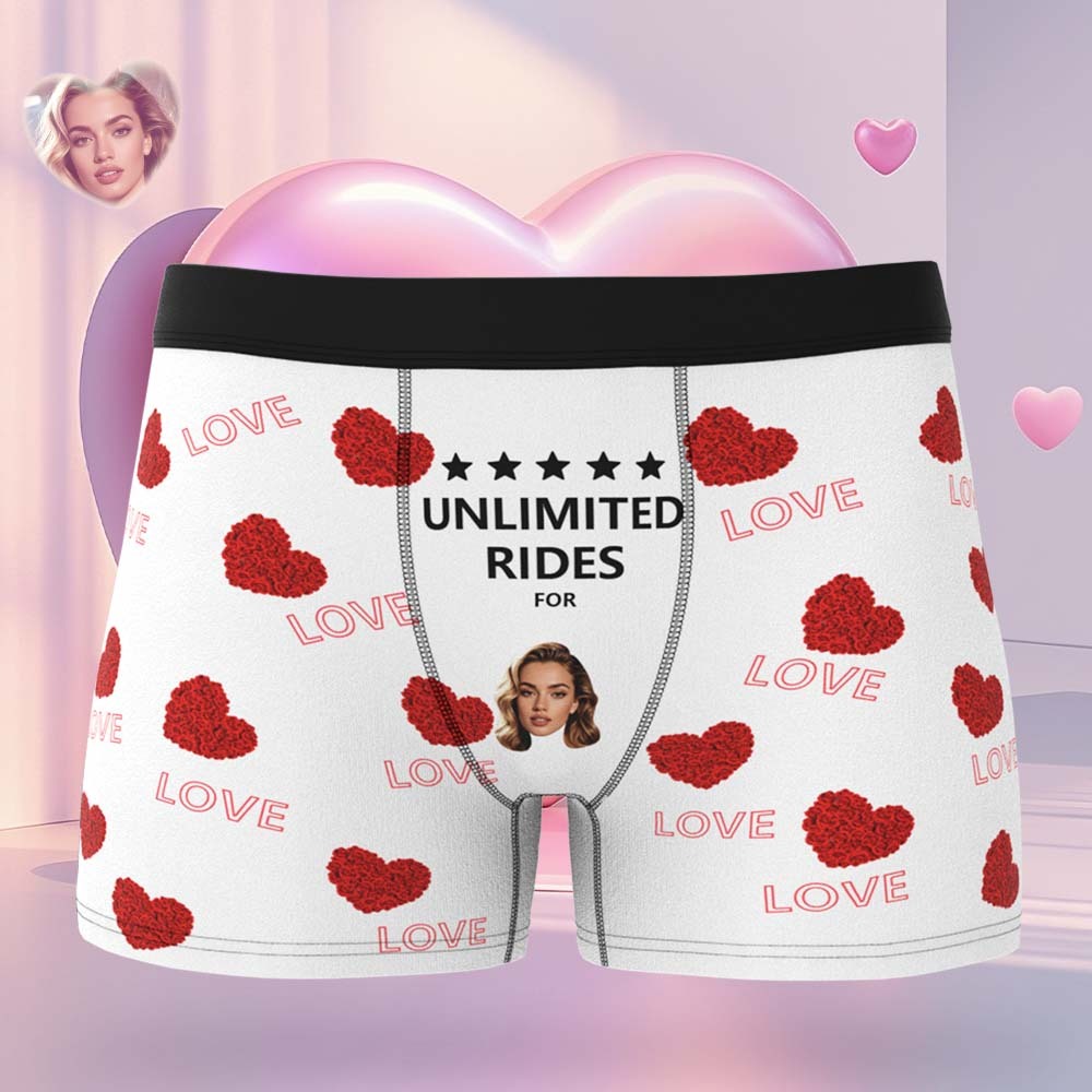 Custom Face Men's Boxer Briefs Personalized Boxers Unlimited Rides Underwear Valentine Gift for Husband - MyFaceBoxer