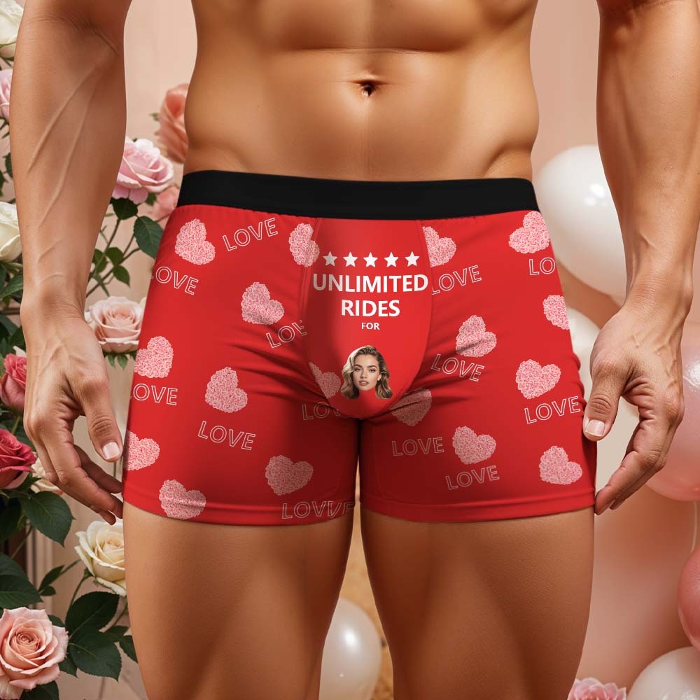 Custom Face Men's Boxer Briefs Personalized Boxers Unlimited Rides Underwear Valentine Gift for Husband - MyFaceBoxer