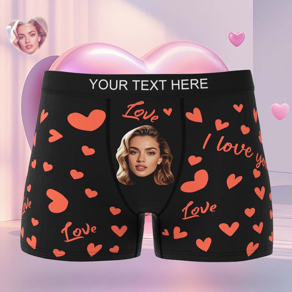 Custom Men's Face Boxer Underwear Personalized Boxer Briefs with Heart Pattern Special Present for Valentine's Day