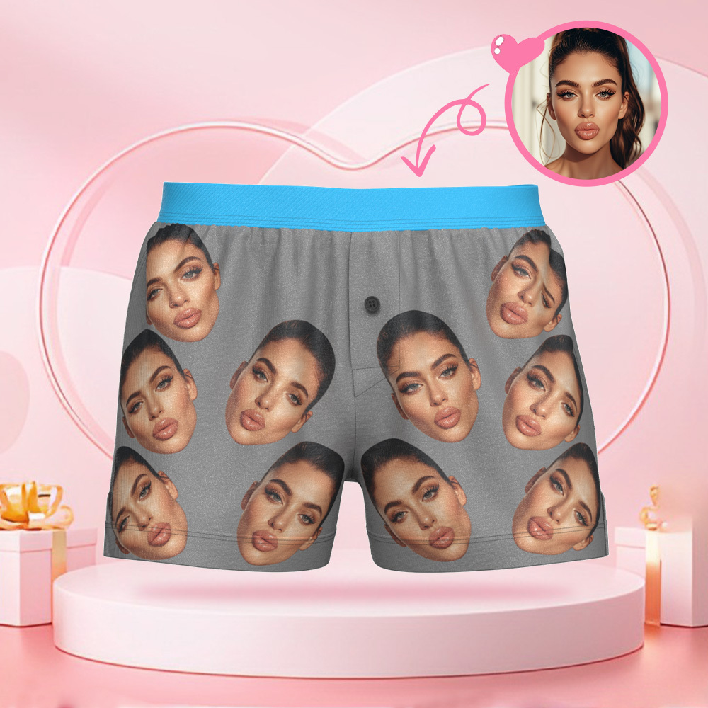 Custom Big Face Boxer Shorts with Personalized Text on the Waistband Personalized Casual Underwear for Him - MyFaceBoxer