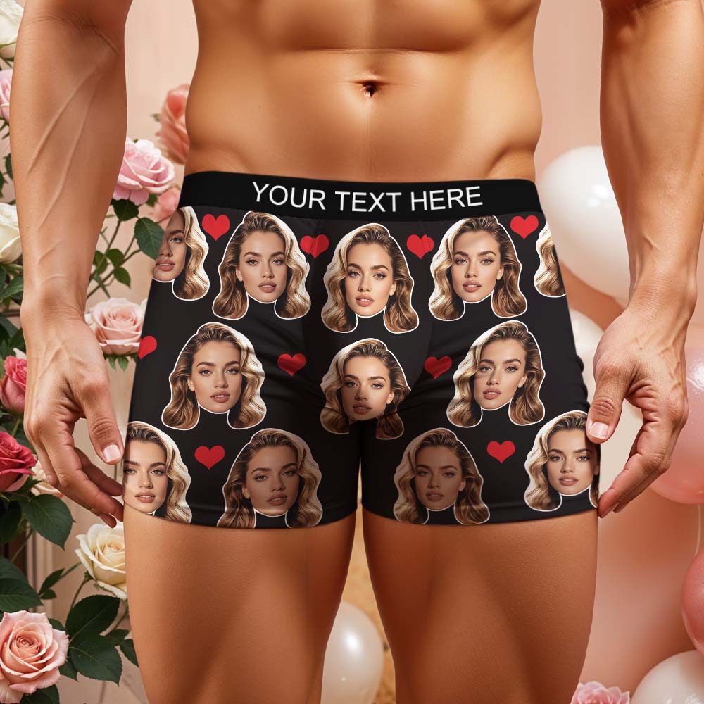 Gift For Men Custom Big Face Heart Boxer Shorts
