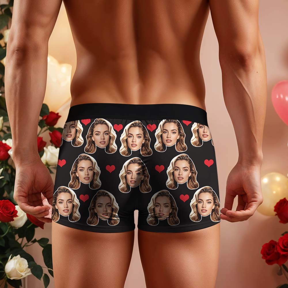 Gift For Men Custom Big Face Heart Boxer Shorts - MyFaceBoxer