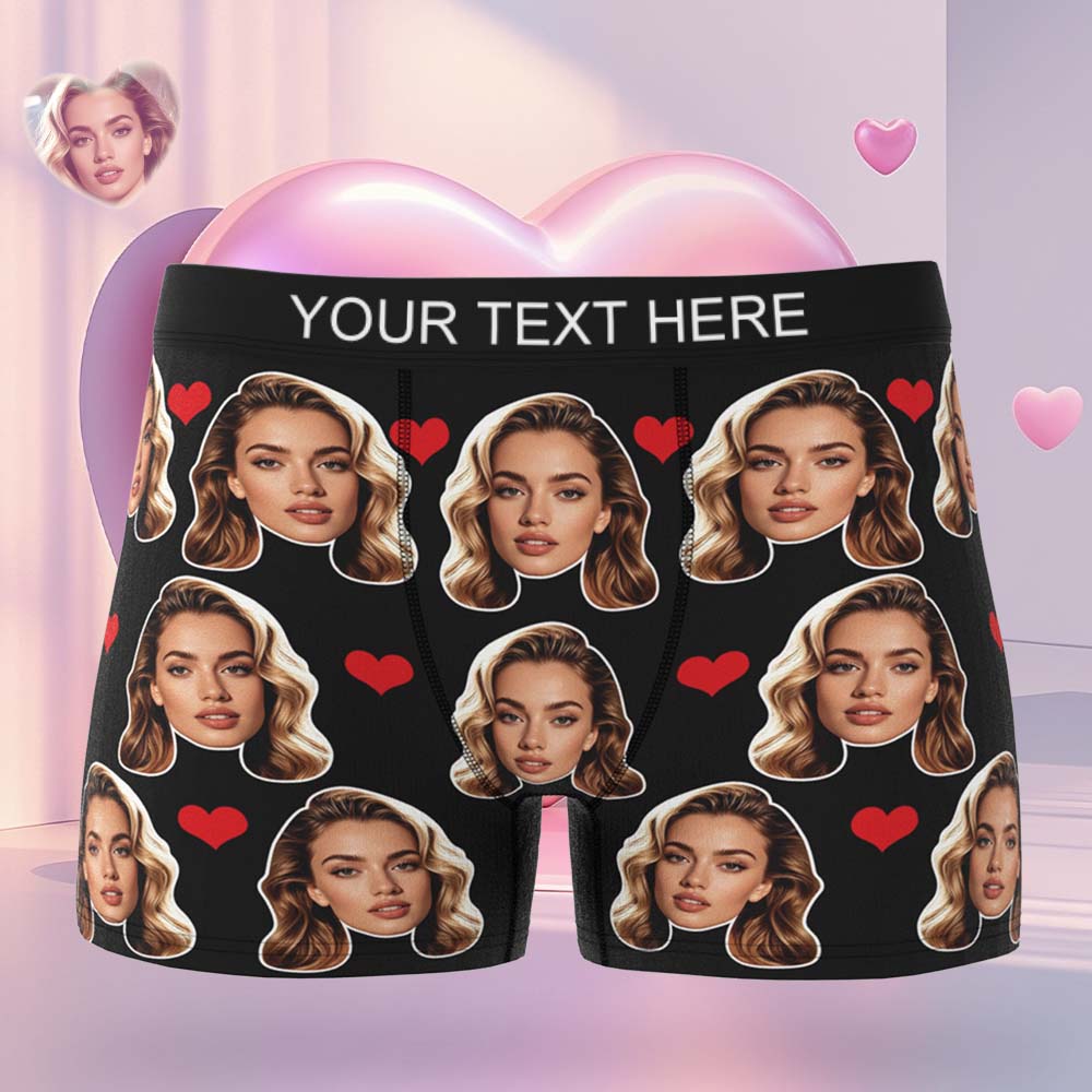 Gift For Men Custom Big Face Heart Boxer Shorts