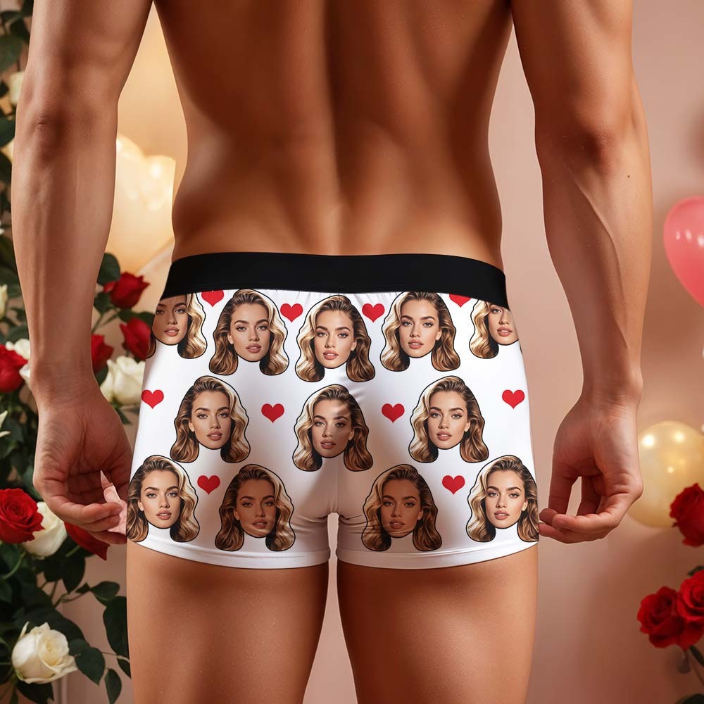 Gift For Men Custom Big Face Heart Boxer Shorts - MyFaceBoxer