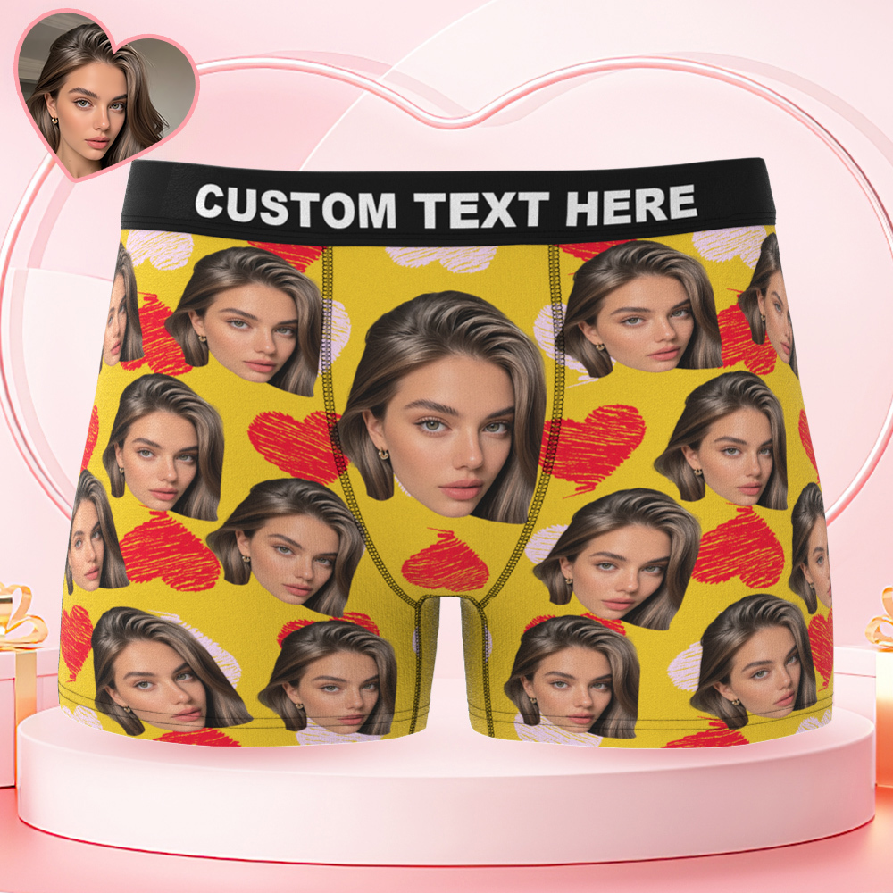 Valentine's Day Gifts Custom Big Face Boxer Shorts Colorful Waistband Boxer Briefs Red and Pink Hearts Gifts For Him - MyFaceBoxer
