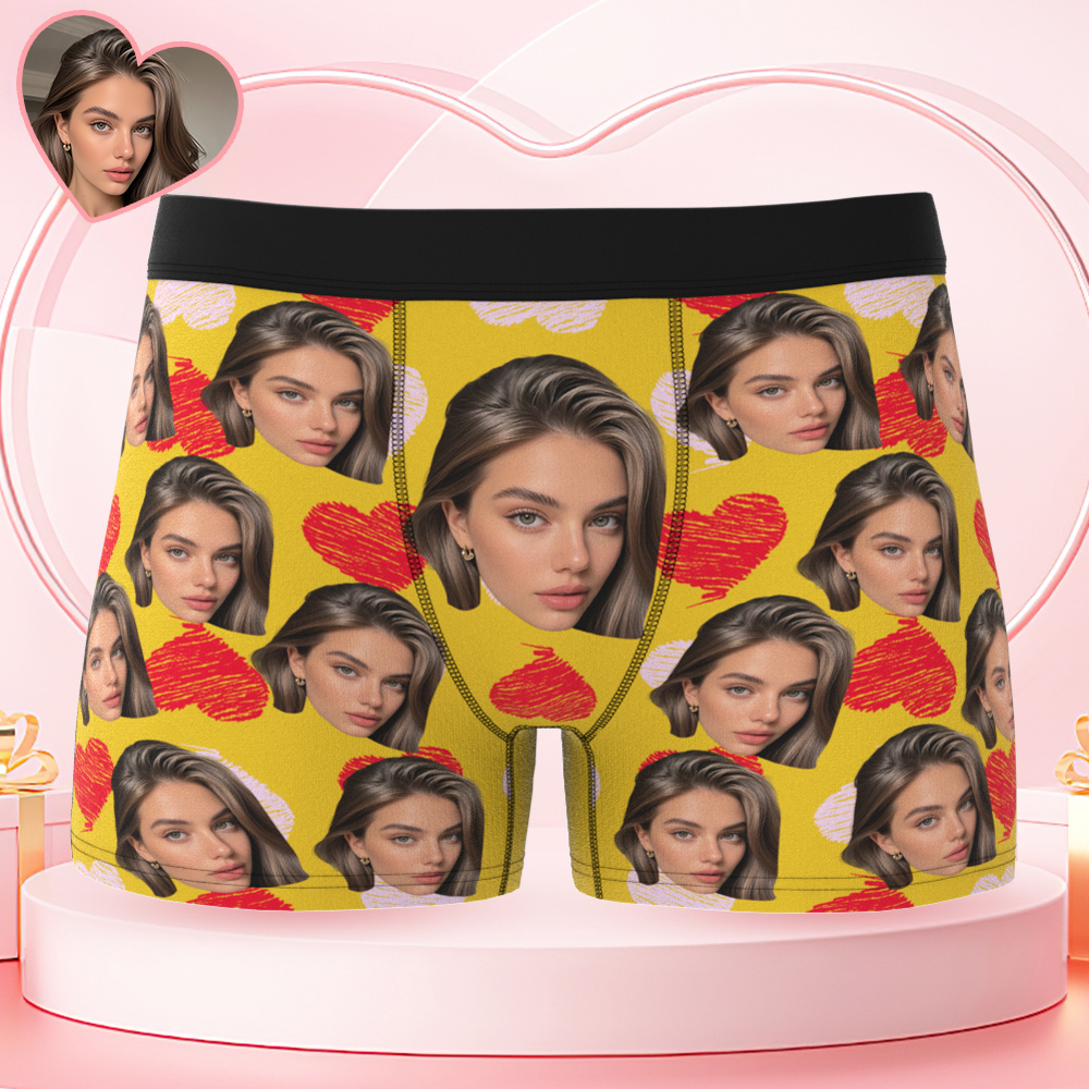 Valentine's Day Gifts Custom Big Face Boxer Shorts Colorful Waistband Boxer Briefs Red and Pink Hearts Gifts For Him - MyFaceBoxer