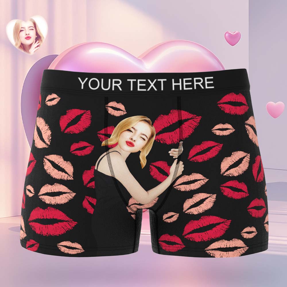 Valentine's Gift Custom Men's Face On Body Boxer Shorts Personalized Red Lips Boxer Briefs