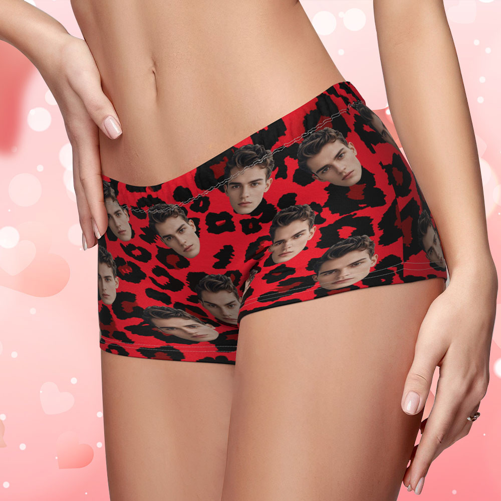 Custom Face Women's Boy Short Personalized Boyfriend Face Sexy Leopard Underwear Gifts For Her - MyFaceBoxer