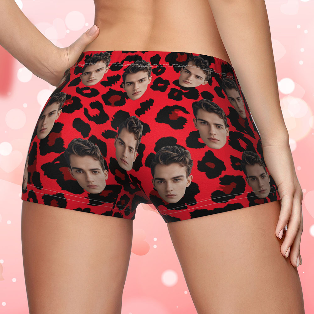Custom Face Women's Boy Short Personalized Boyfriend Face Sexy Leopard Underwear Gifts For Her - MyFaceBoxer
