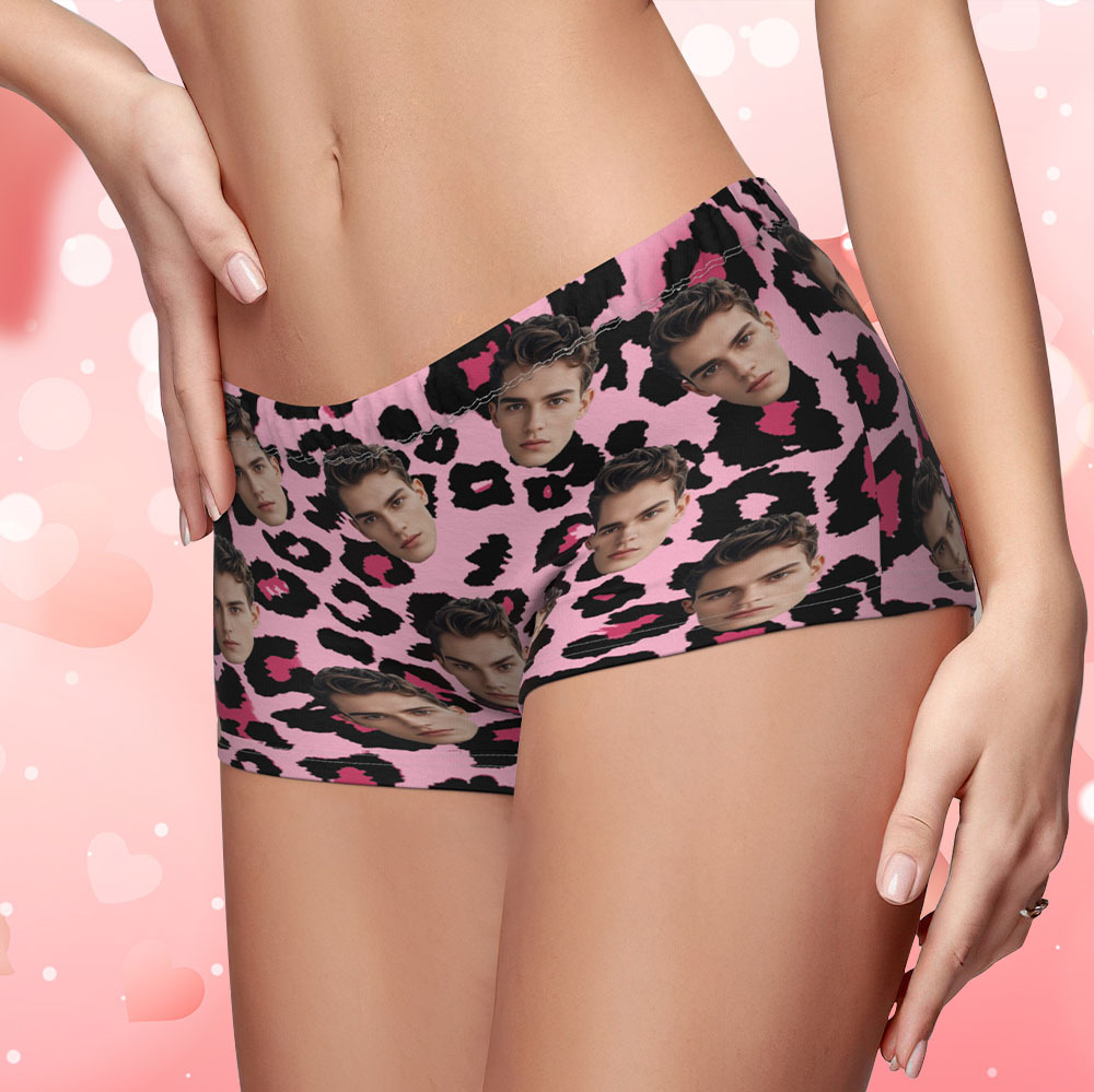 Custom Face Women's Boy Short Personalized Boyfriend Face Sexy Leopard Underwear Gifts For Her - MyFaceBoxer