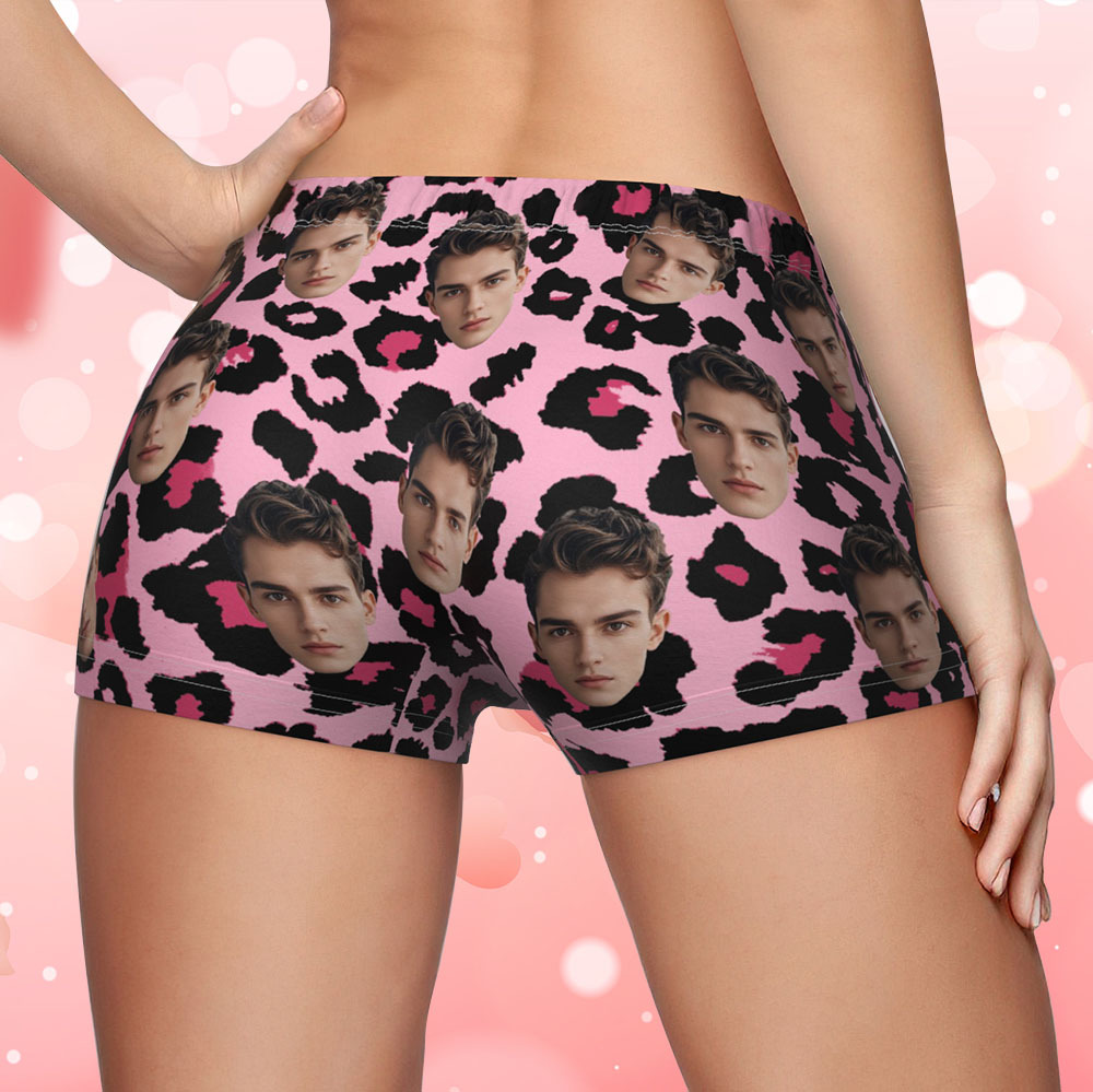 Custom Face Women's Boy Short Personalized Boyfriend Face Sexy Leopard Underwear Gifts For Her - MyFaceBoxer