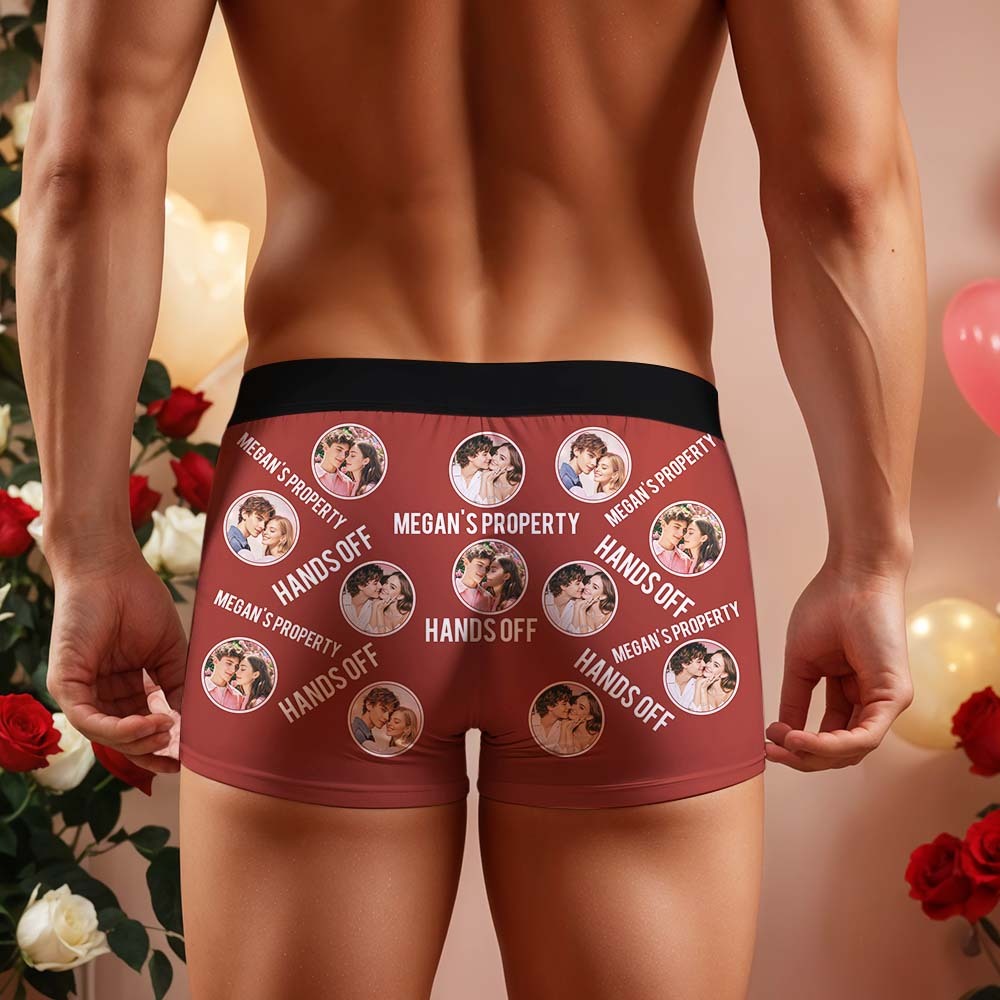 Custom Men's Boxer Shorts Personalized Photo Phrase Boxer Briefs with Name Valentine's Day Gift - MyFaceBoxer