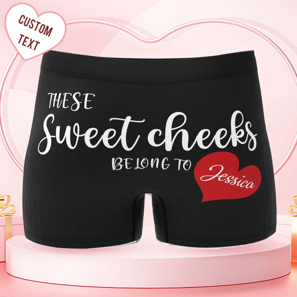 Custom Men's Boxer Shorts These Sweet Cheeks Belong To Personalized Boxer Briefs with Name Valentine's Day Gift