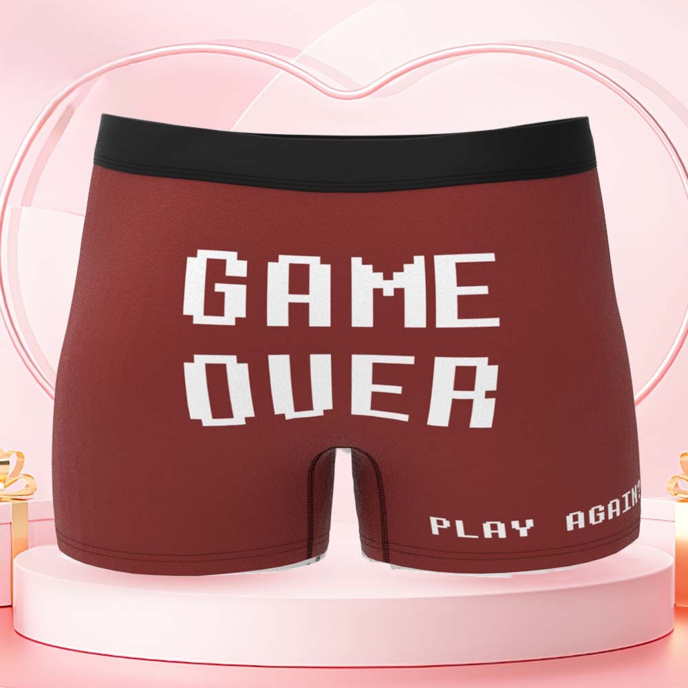 Custom Men's Boxer Shorts Game Over Personalized Name Valentine's Day Gift - MyFaceBoxer