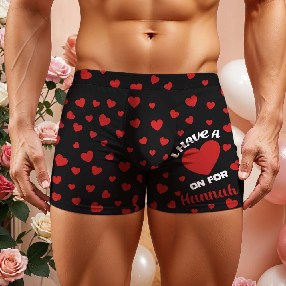 Custom Men's Boxer Shorts Heart On For Personalized Name Valentine's Day Gift