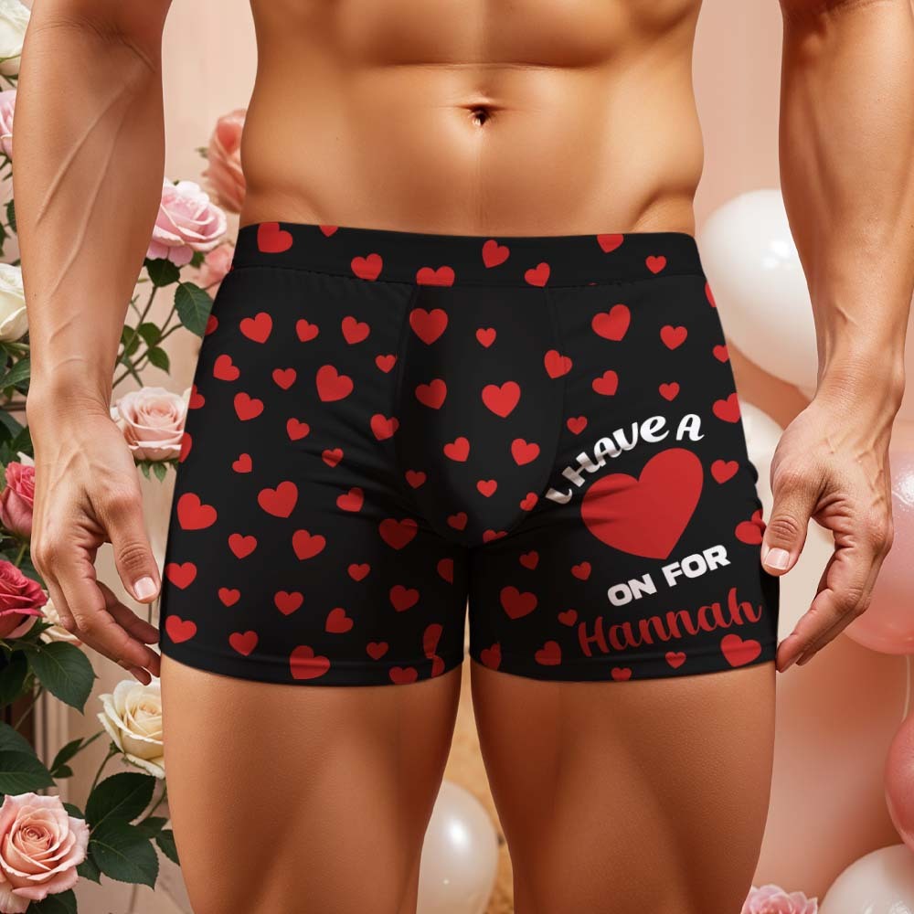 Custom Men's Boxer Shorts Heart On For Personalized Name Valentine's Day Gift - MyFaceBoxer