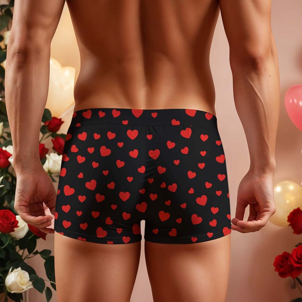 Custom Men's Boxer Shorts Heart On For Personalized Name Valentine's Day Gift - MyFaceBoxer