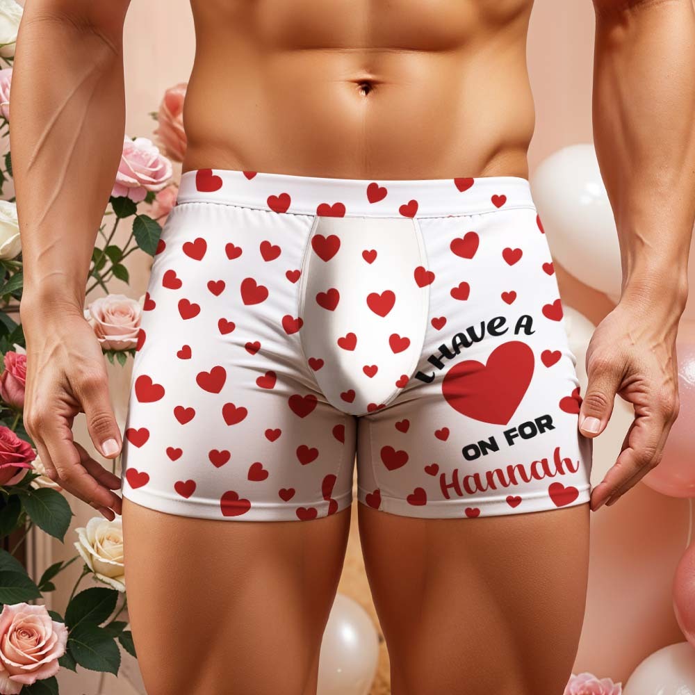 Custom Men's Boxer Shorts Heart On For Personalized Name Valentine's Day Gift - MyFaceBoxer