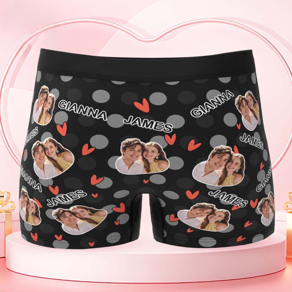 Custom Men's Boxer Shorts Personalized Multicolor Heart Dot Photo Brief Boxer with Name Valentine's Day Gift - MyFaceBoxer