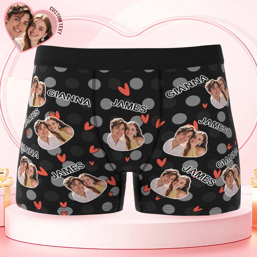 Custom Men's Boxer Shorts Personalized Multicolor Heart Dot Photo Brief Boxer with Name Valentine's Day Gift - MyFaceBoxer