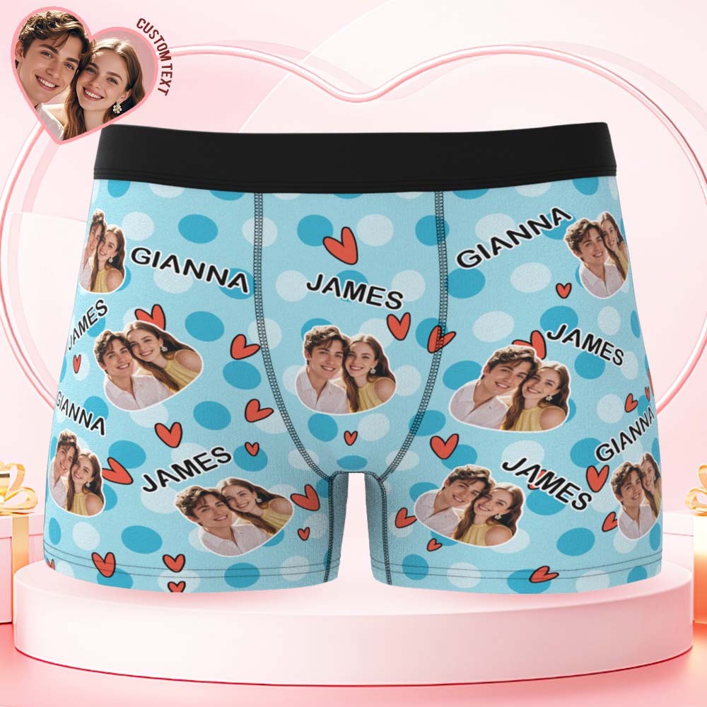 Custom Men's Boxer Shorts Personalized Multicolor Heart Dot Photo Brief Boxer with Name Valentine's Day Gift - MyFaceBoxer