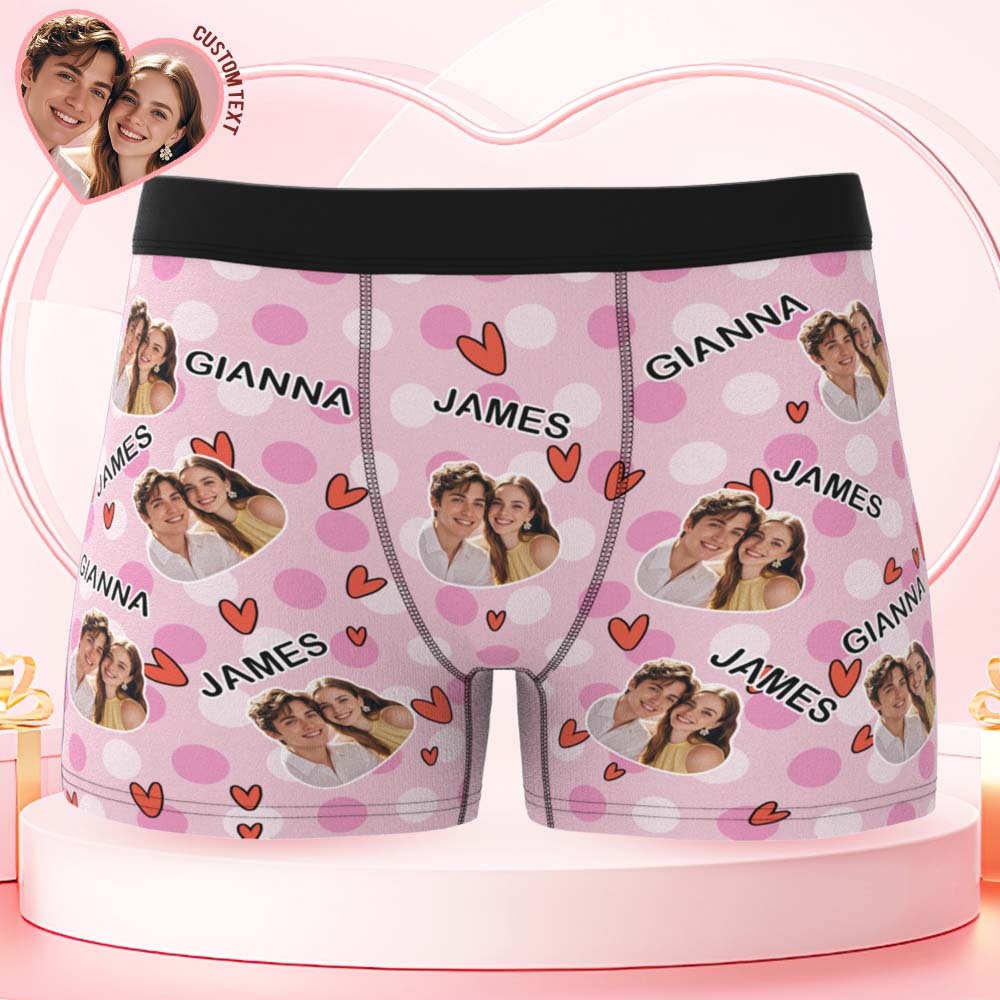 Custom Men's Boxer Shorts Personalized Multicolor Heart Dot Photo Brief Boxer with Name Valentine's Day Gift - MyFaceBoxer