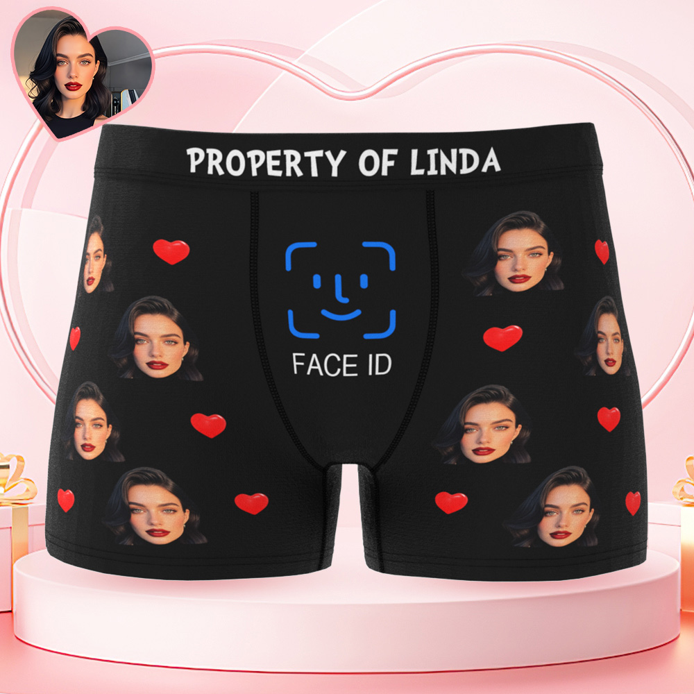 Custom Men's Boxer Shorts Personalized Face ID Touch ID Property Of Brief Boxer with Name Valentine's Day Gift