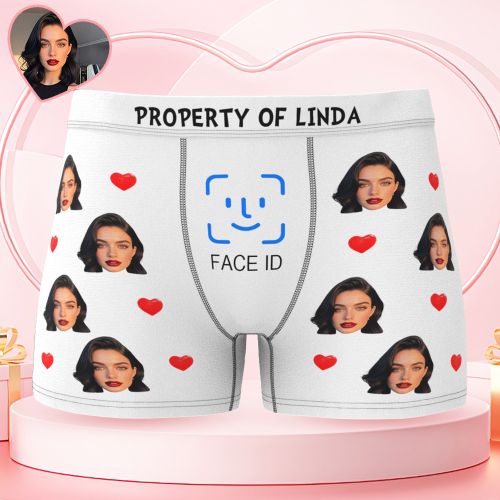 Custom Men's Boxer Shorts Personalized Face ID Touch ID Property Of Brief Boxer with Name Valentine's Day Gift - MyFaceBoxer
