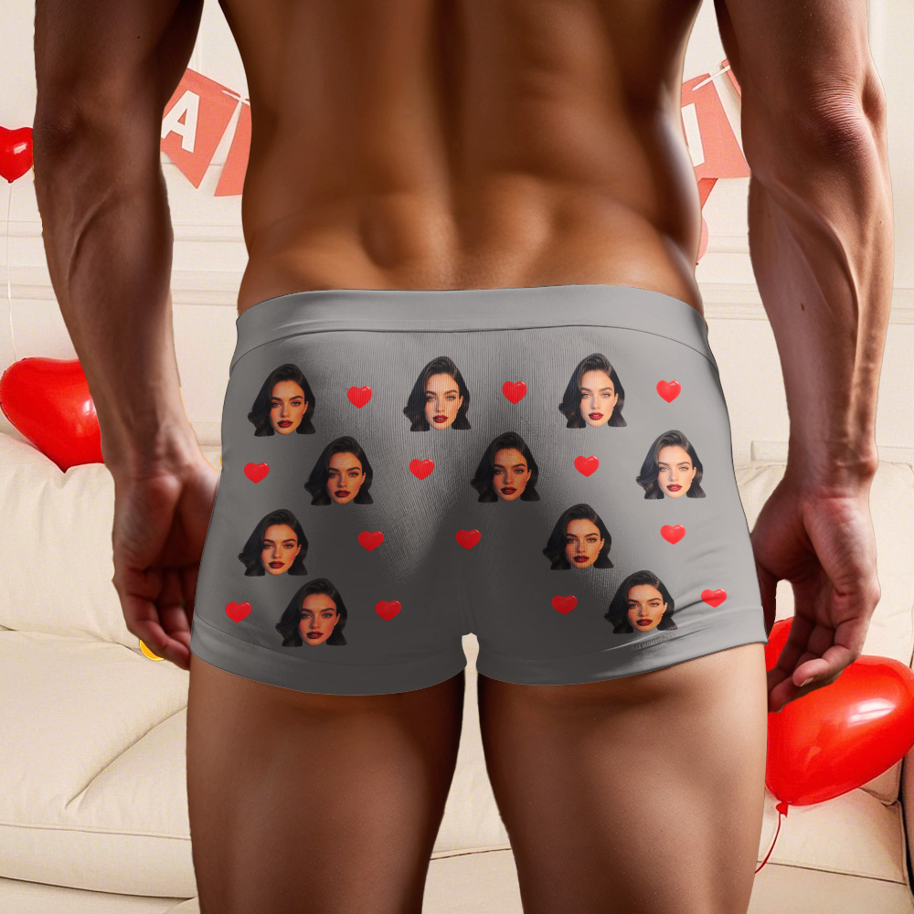 Custom Men's Boxer Shorts Personalized Face ID Touch ID Property Of Brief Boxer with Name Valentine's Day Gift - MyFaceBoxer