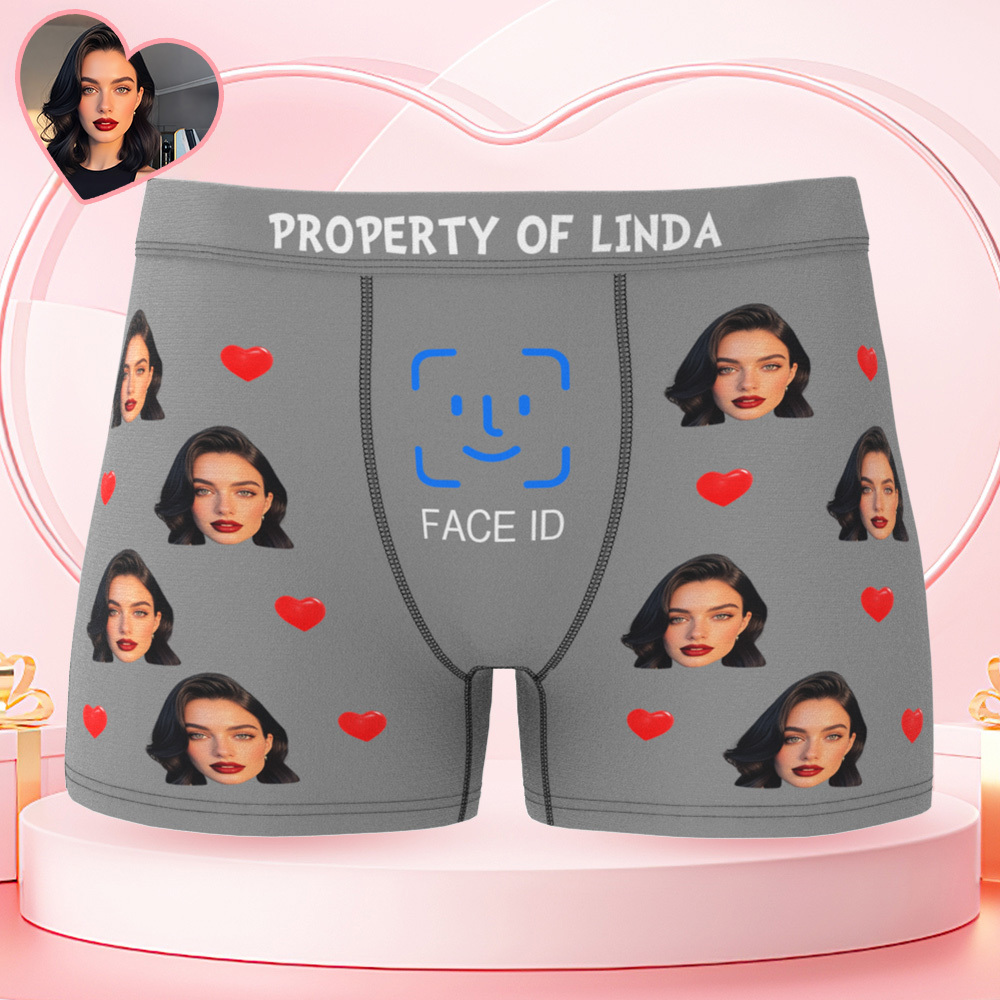 Custom Men's Boxer Shorts Personalized Face ID Touch ID Property Of Brief Boxer with Name Valentine's Day Gift - MyFaceBoxer