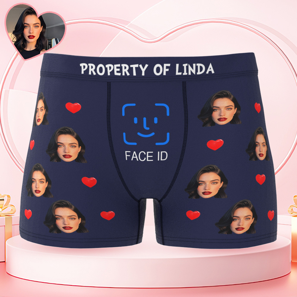 Custom Men's Boxer Shorts Personalized Face ID Touch ID Property Of Brief Boxer with Name Valentine's Day Gift - MyFaceBoxer