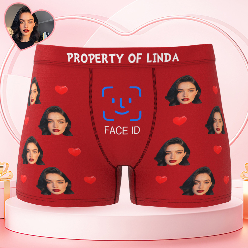 Custom Men's Boxer Shorts Personalized Face ID Touch ID Property Of Brief Boxer with Name Valentine's Day Gift - MyFaceBoxer