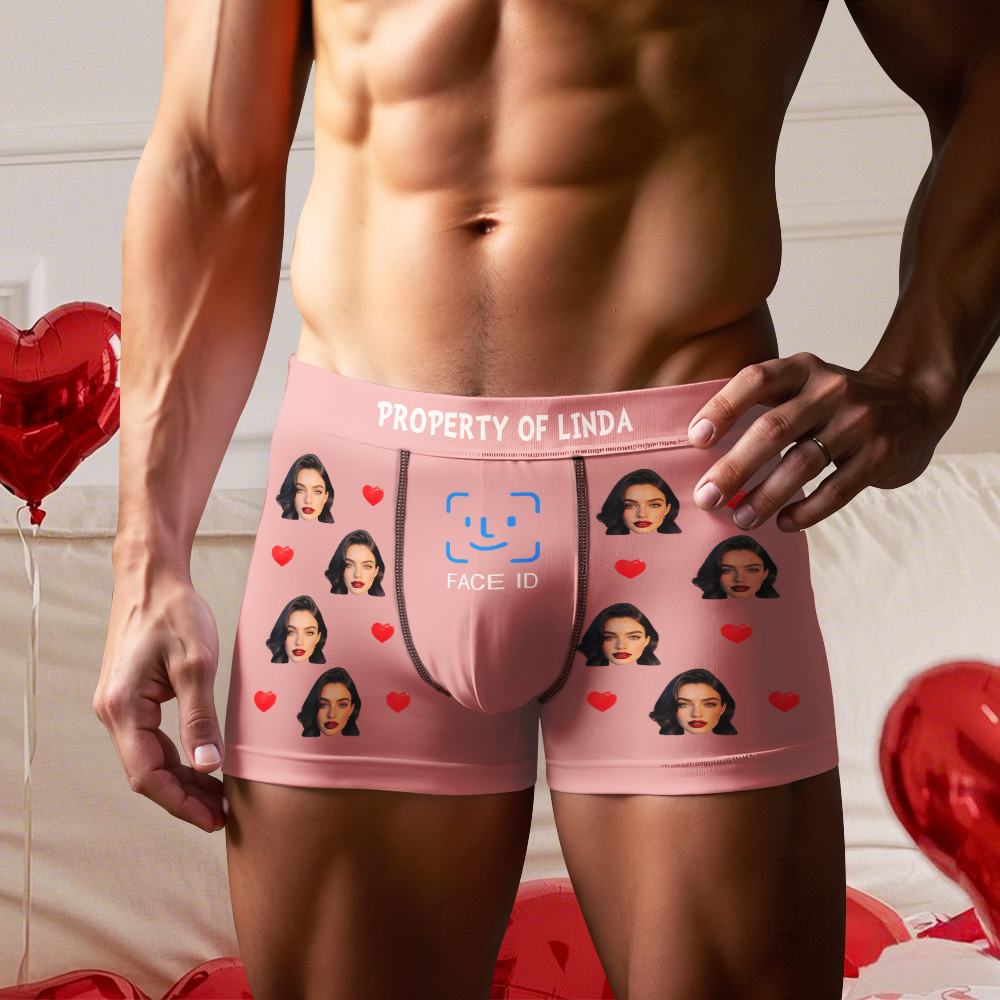 Custom Men's Boxer Shorts Personalized Face ID Touch ID Property Of Brief Boxer with Name Valentine's Day Gift - MyFaceBoxer