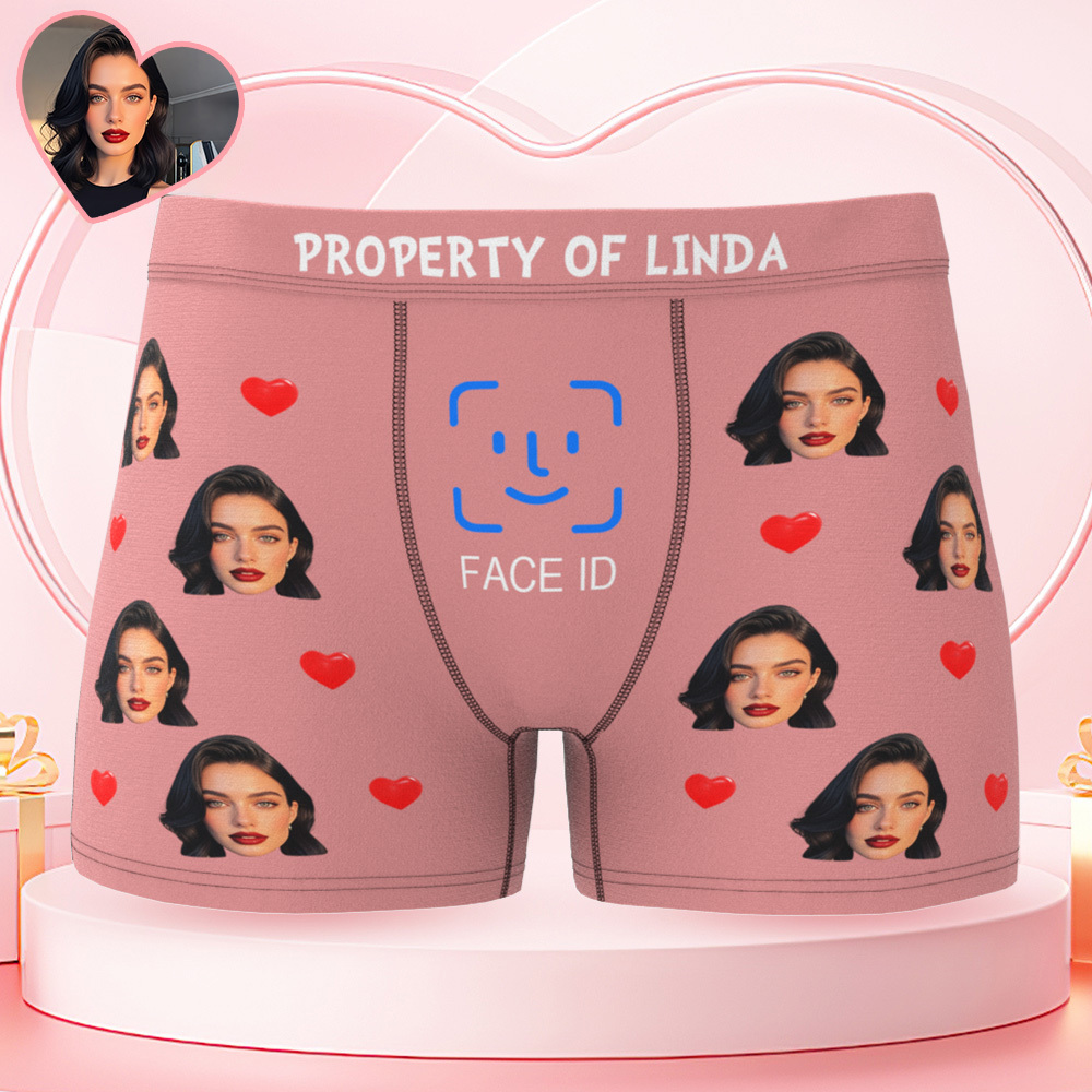 Custom Men's Boxer Shorts Personalized Face ID Touch ID Property Of Brief Boxer with Name Valentine's Day Gift - MyFaceBoxer