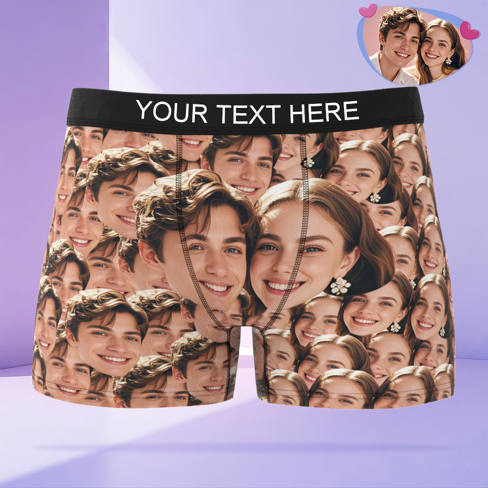 Custom Couple Seamless Face Men's Boxer Shorts Personalized Face Boxer Briefs - MyFaceBoxer