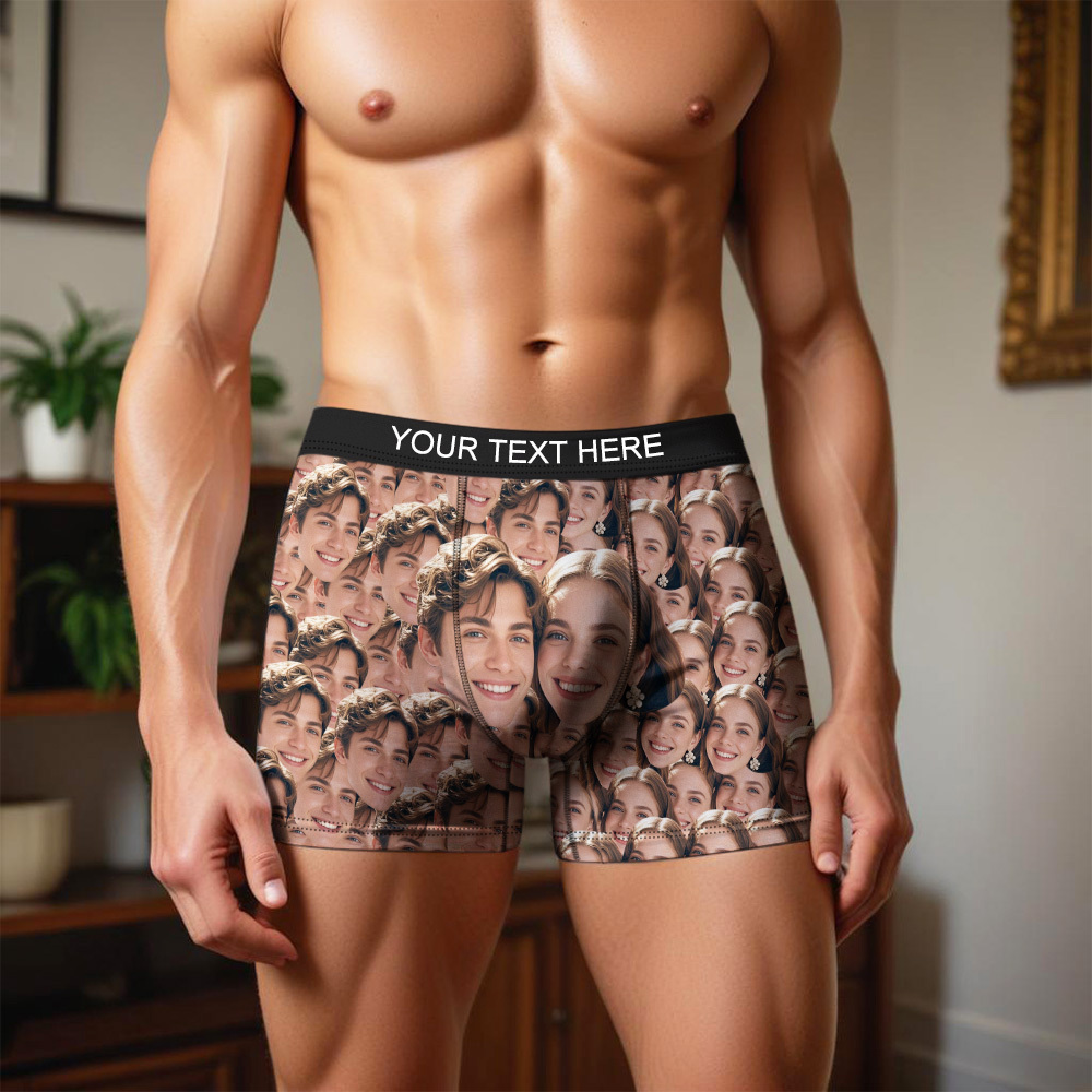 Custom Couple Seamless Face Men's Boxer Shorts Personalized Face Boxer Briefs - MyFaceBoxer