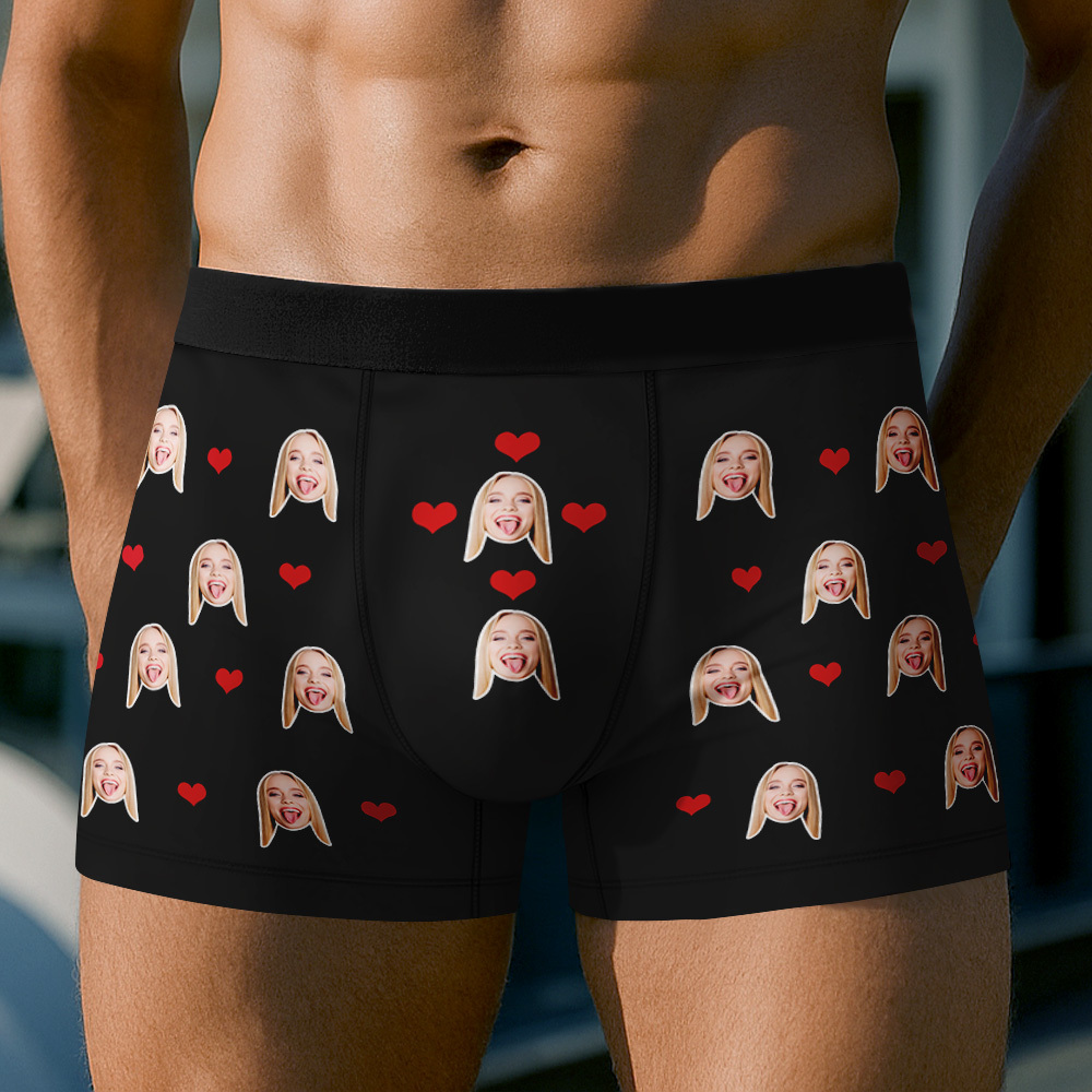 Breathable Ice Silk Men's Boxer Briefs Custom Heart And Face Underwear