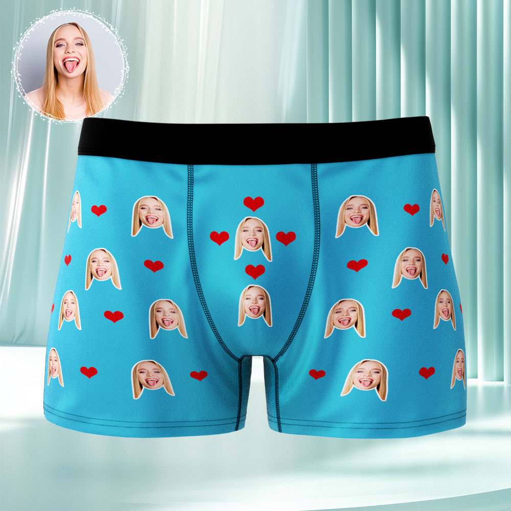 Breathable Ice Silk Men's Boxer Briefs Custom Heart And Face Underwear