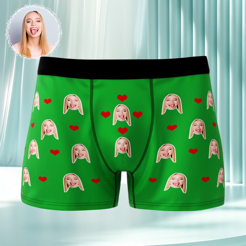 Breathable Ice Silk Men's Boxer Briefs Custom Heart And Face Underwear