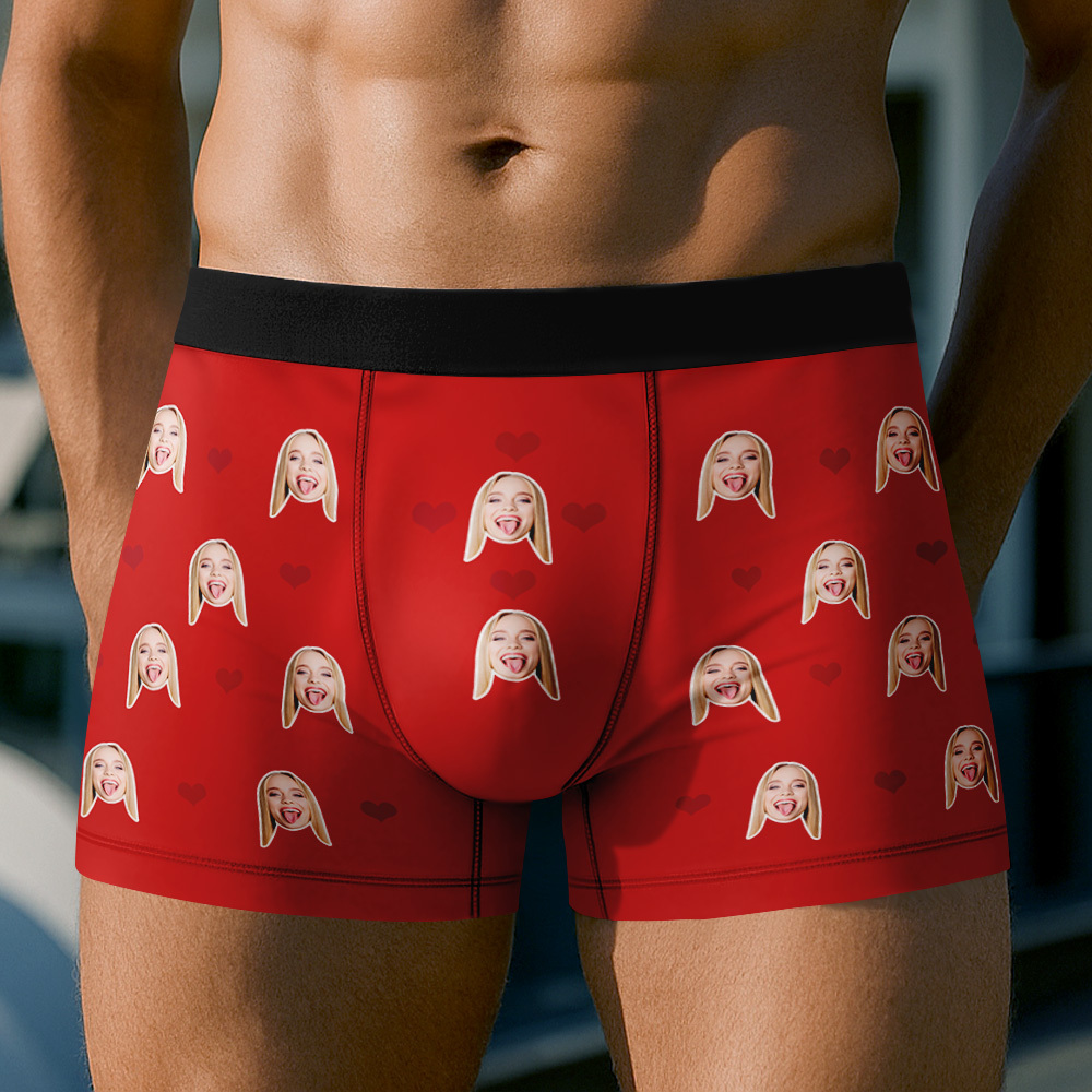 Breathable Ice Silk Men's Boxer Briefs Custom Heart And Face Underwear