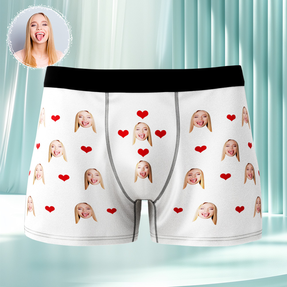 Breathable Ice Silk Men's Boxer Briefs Custom Heart And Face Underwear