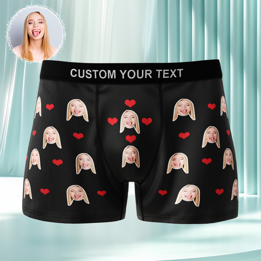 Breathable Ice Silk Men's Boxer Briefs Custom Heart And Face Underwear