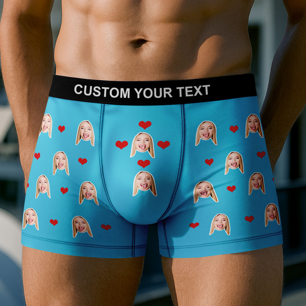 Breathable Ice Silk Men's Boxer Briefs Custom Heart And Face Underwear