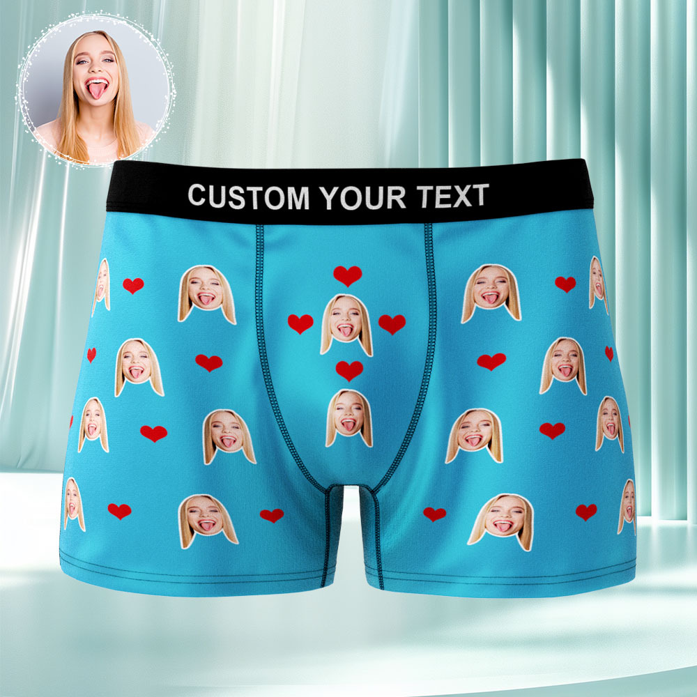 Breathable Ice Silk Men's Boxer Briefs Custom Heart And Face Underwear