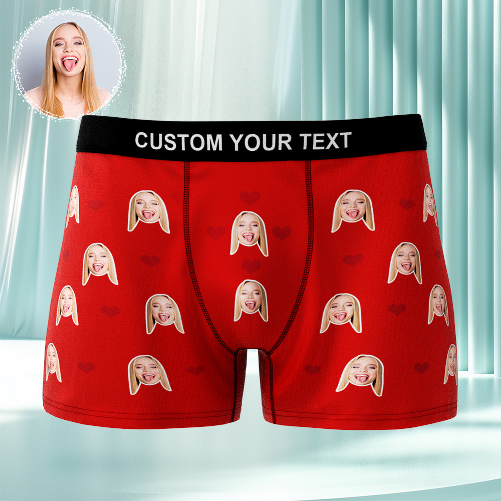 Breathable Ice Silk Men's Boxer Briefs Custom Heart And Face Underwear