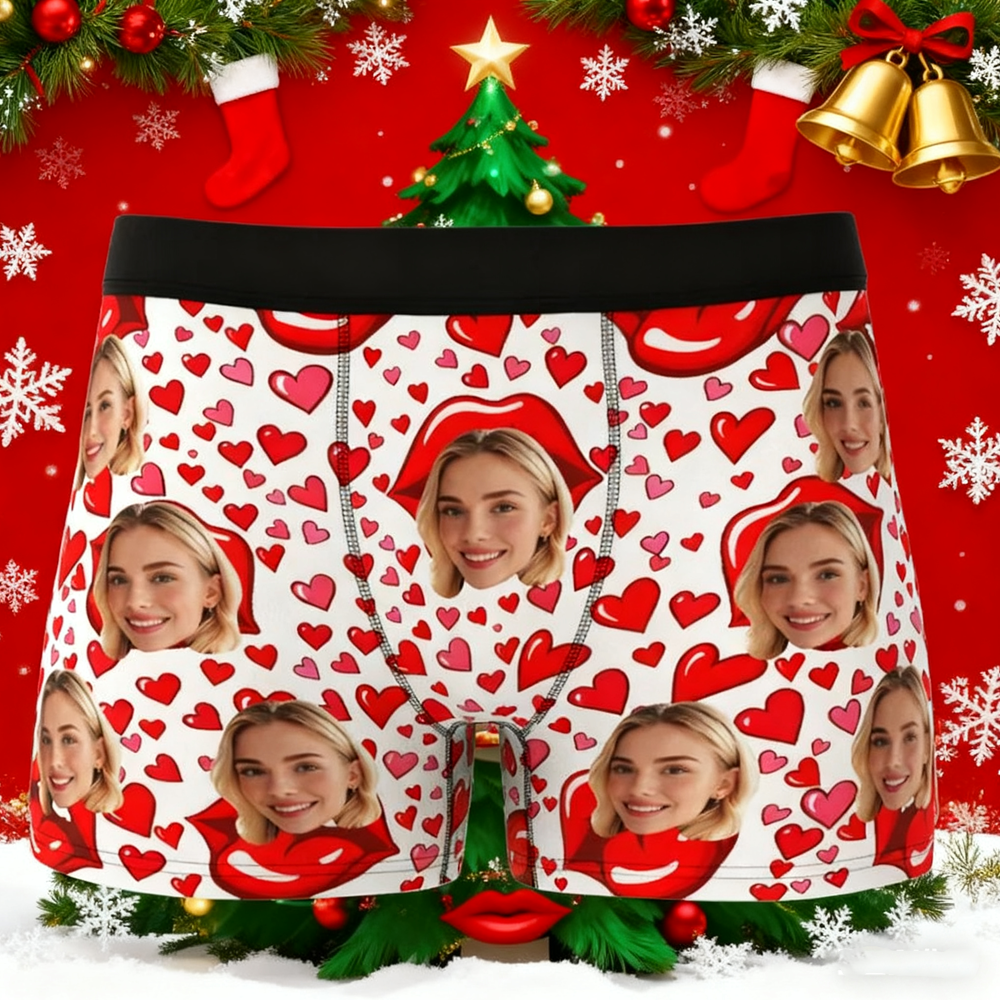 Custom Face Underwear Men's Boxer Brief Red Lip Novelty Gifts for Him