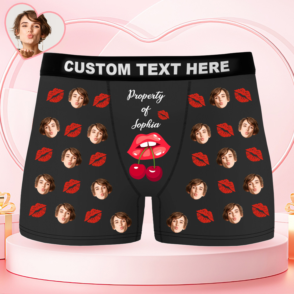 Personalized Face Boxer Briefs Funny Photo Underwear Property of Her Gift for Men