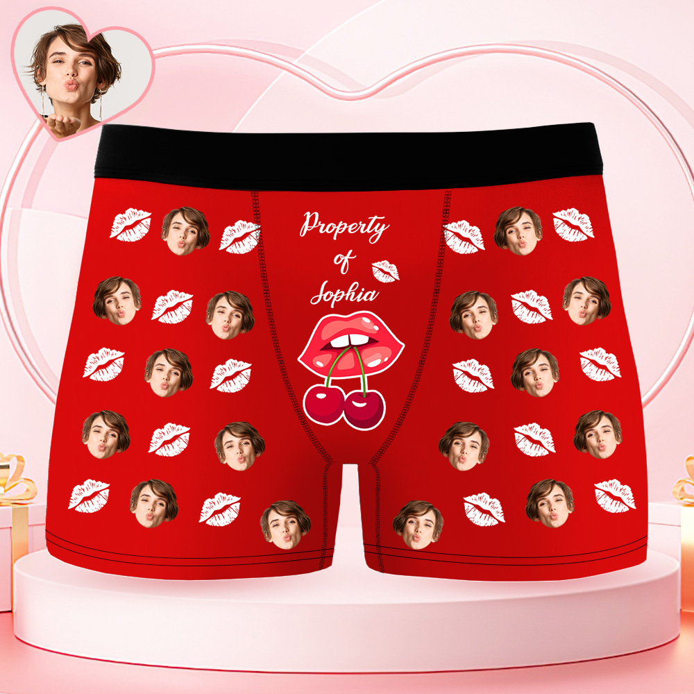Personalized Face Boxer Briefs Funny Photo Underwear Property of Her Gift for Men