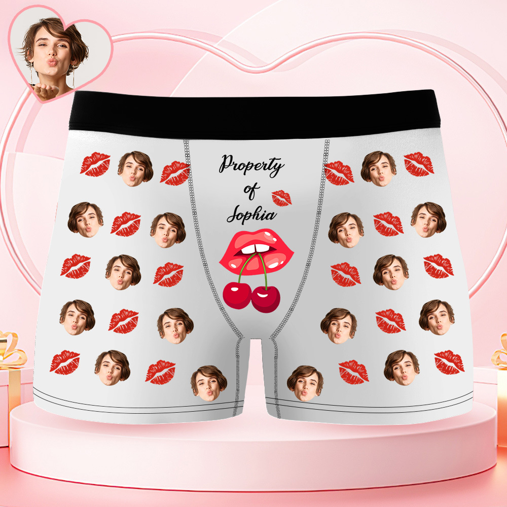 Personalized Face Boxer Briefs Funny Photo Underwear Property of Her Gift for Men